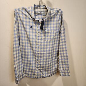 Abercrombie & Fitch Blue and Cream Casual Button Down Kids Shirt 11/12 NWT